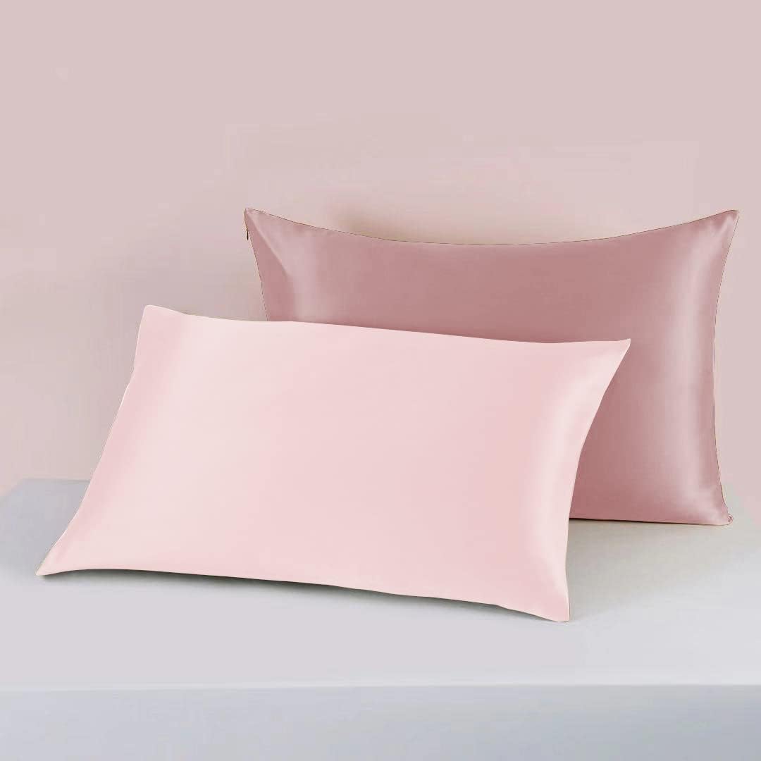 25 Momme Premium Mulberry Pink Silk Pillowcase for Hair and Skin | Handcrafted Hypoallergenic & Anti-Acne Silk Pillow Cases with Zipper | Standard - 20" x 26", Ballerina
