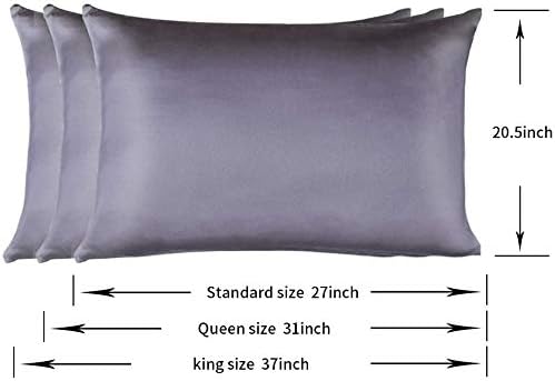 100% Mulberry Silk Pillowcases Set of 2 for Hair and Skin and Super Soft and Breathable Standard Size Nature Silk Pillowcases (Standard, Gray)