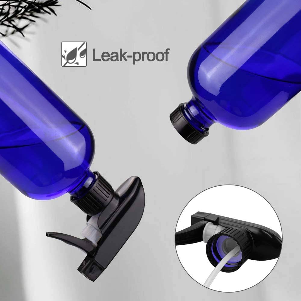 Glass Spray Bottles, 16oz Blue Glass Spray Bottles with Labels & Adjustable Nozzle, Reusable Containers for Cleaning, BBQ, Food, Plants, Alcohol, Essential Oils(1 Pack)