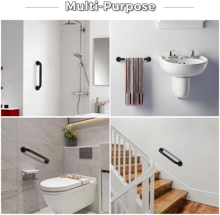 Grab Bars for Shower, 2 Pack 24-Inch Anti Slip Shower Handles for Elderly, Safety Shower Grab Bar, Stainless Steel Handicap Grab Bars for Bathroom (Black 1" Diameter)