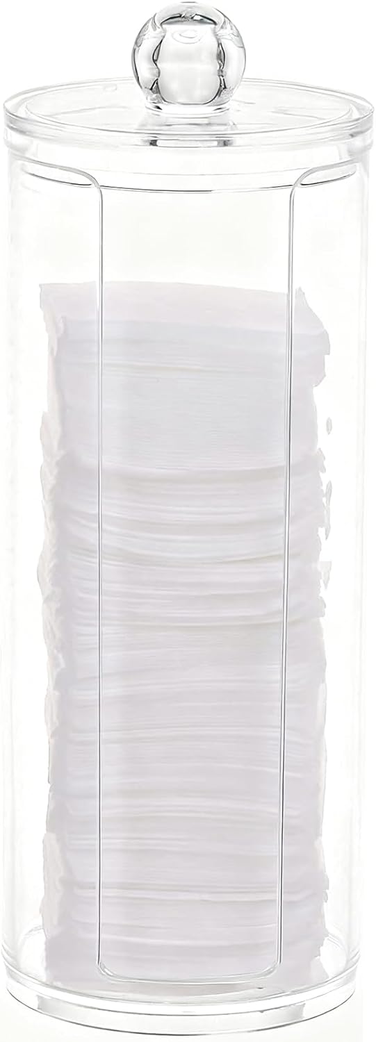 AXX Qtip Dispenser Apothecary Jars Bathroom - Qtip Holder Storage Canister Clear Plastic Jar for Cotton Swab,Q-Tips,Cotton Rounds (M#Clear 1Pcs)