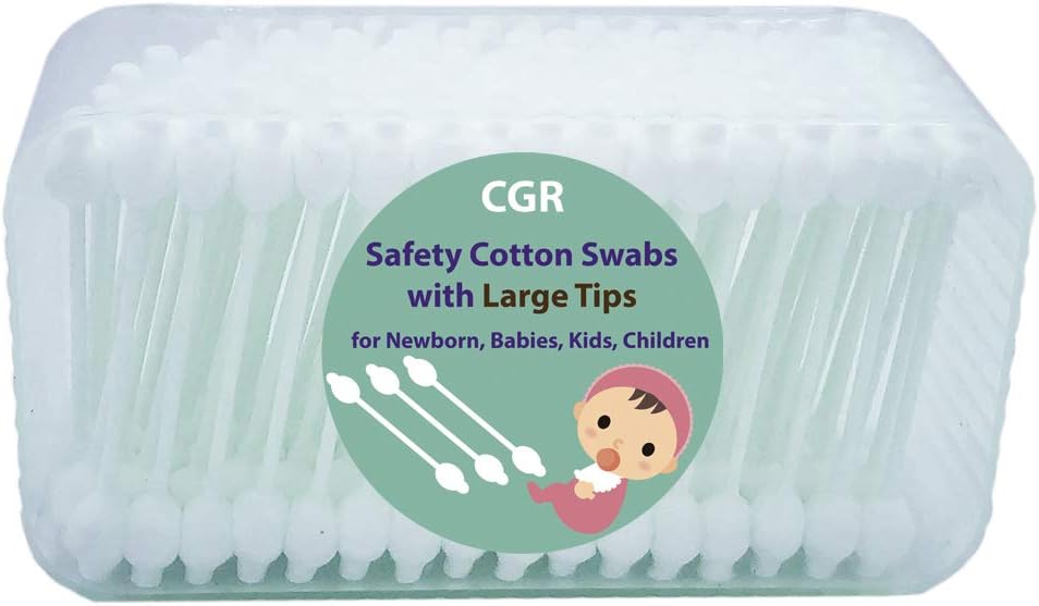 400pcs CGR Baby Safety Cotton Swabs with Large Tips for Newborn, Babies, Kids, Children, 100% Organic Cotton, White Paper Sticks, 5 Pack of 80 Swabs Total(2 Boxes and 3 Bags)
