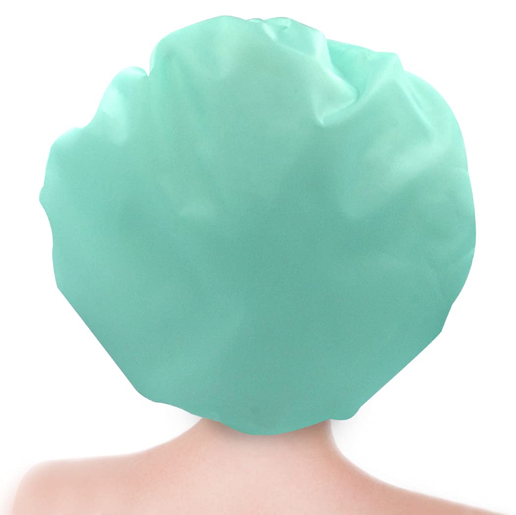 (2 Pack) Creamy Fashion Style Hair Cap Extra Large Double Layer Lined Waterproof Durable Eco-Friendly Shower Cap with Tight Elastic-Fashionista Collection Bath Cap (Solid Pattern)