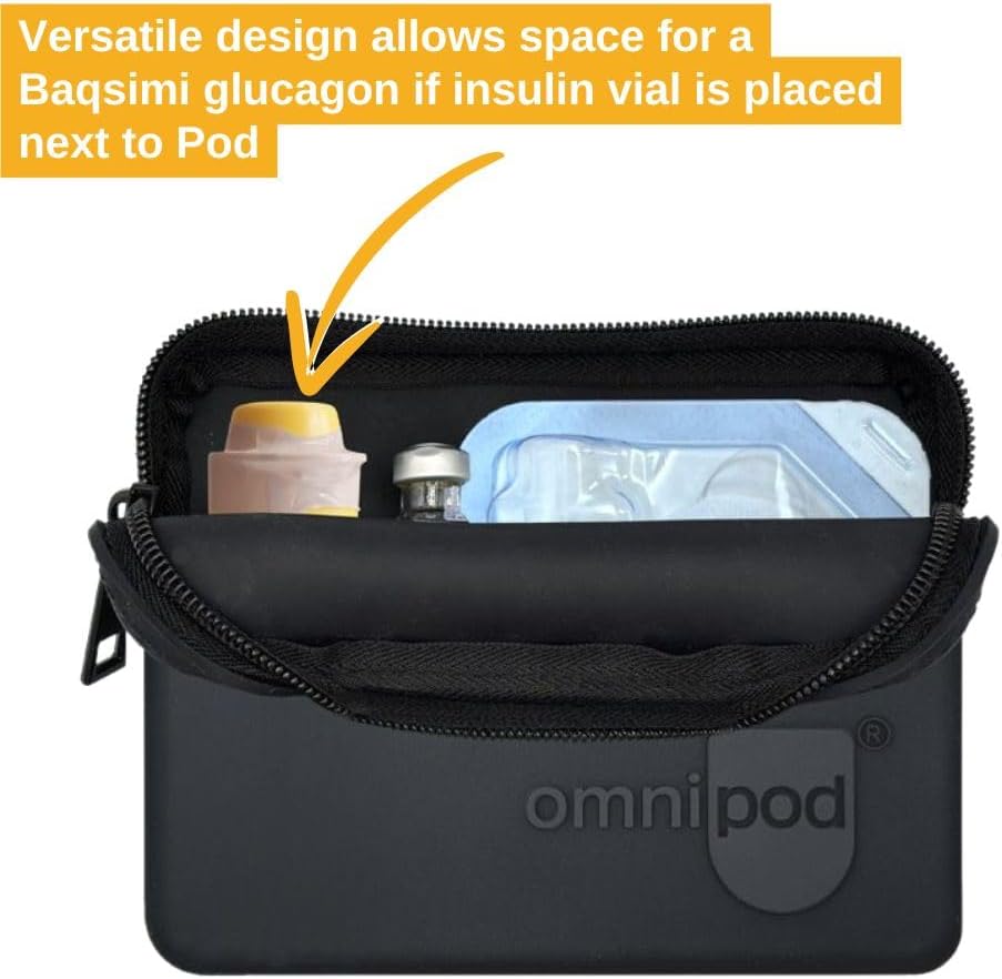 Omnipod Protective Travel Case | Silicone Storage fits an Insulin Vial and One Pod| Diabetic Care Products | Diabetes Supplies Organizer (Black)
