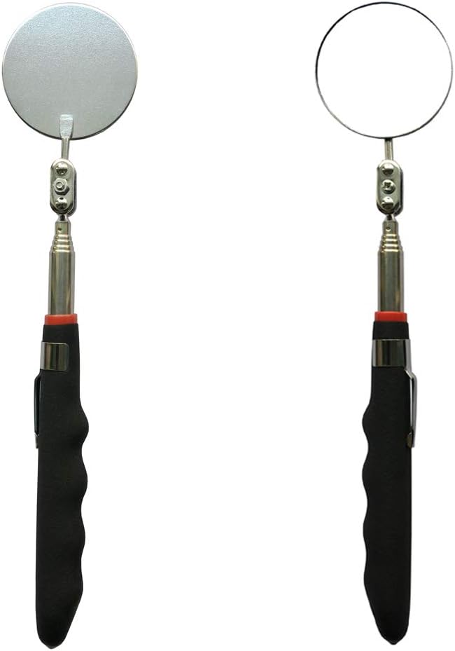 Telescopic Inspection 360 ° Mirror Kit with Light - Rectangular & Round extendable Mirrors ,Inspection Light- 34" Extended - 2 Pack