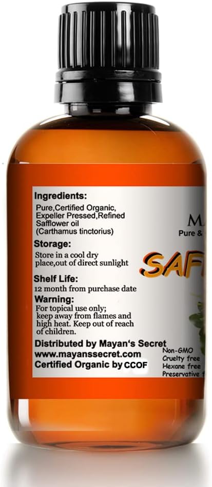 Mayan's Secret Organic Safflower Oil - Cold Pressed Oil for Nourishing and Moisturizing Skin and Hair