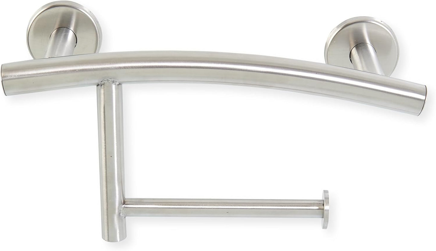 Grab Bar Mega Roll Toilet Paper Holder | ADA Compliant Shower Bar Made of 304 Stainless Steel | Grab Bars for Bathtubs and Showers (Stainless Steel)