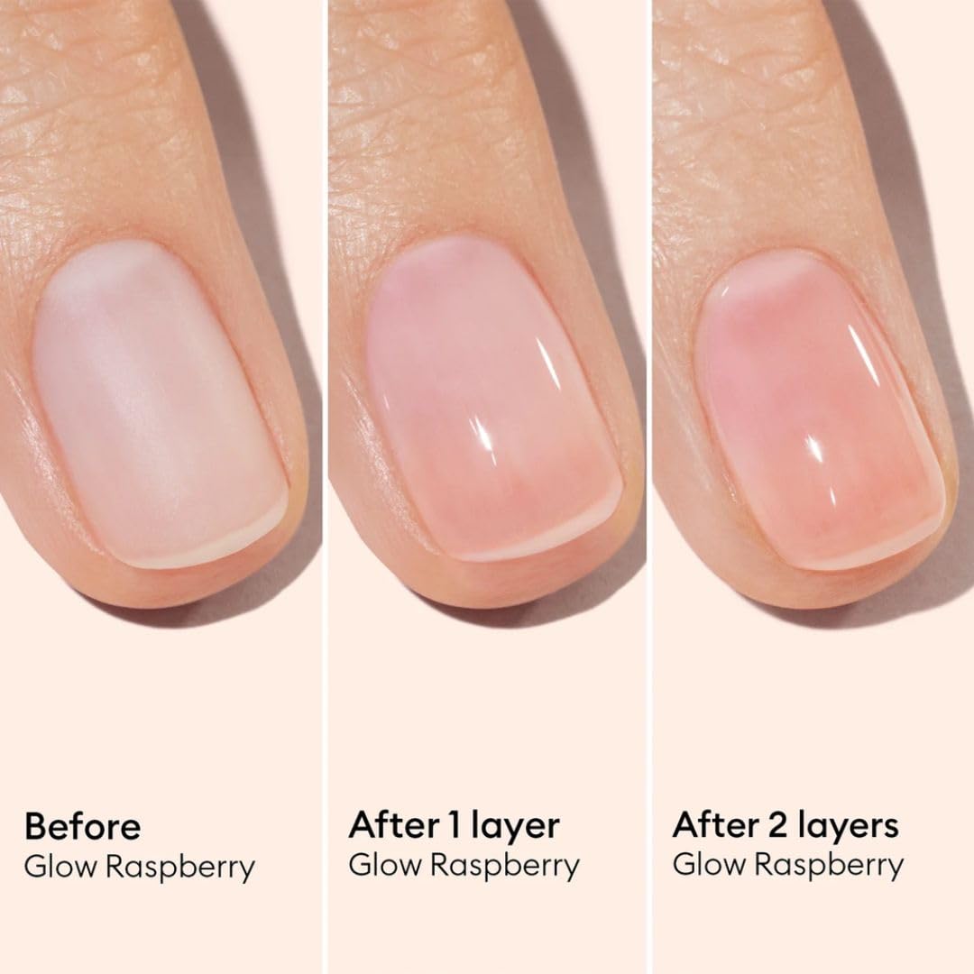 Manucurist Active Glow Raspberry Nail Polish & Care - Ultra-Glowy 2 in 1 Nail Concealer & Care - Plant-Based Ingredients: Sweet Almond Oil, Raspberry for Nourished Nail Rosy Mirror-Like Shine