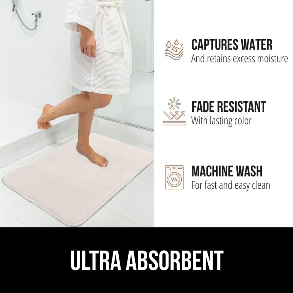 GORILLA GRIP Memory Foam Bath Mat, Soft Absorbent Velvet Bathroom Mats, Durable Dots on Underside, Machine Washable Bathmat, Carpet Rug Room Decor for Shower Tub Floor RV, 42x24 Rugs, Cream