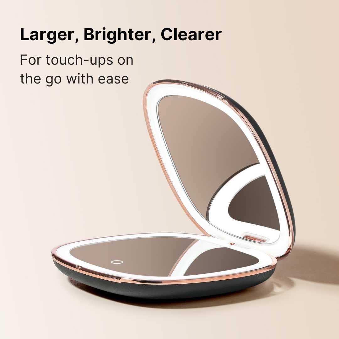 Fancii Mila 2 Compact Magnifying Makeup Mirror with LED Light, Rechargeable, 10x /1x Magnification, Tru-Glow Lighting System, Vegan Leather, Small Travel Mirror for Purses (Midnight Majesty)
