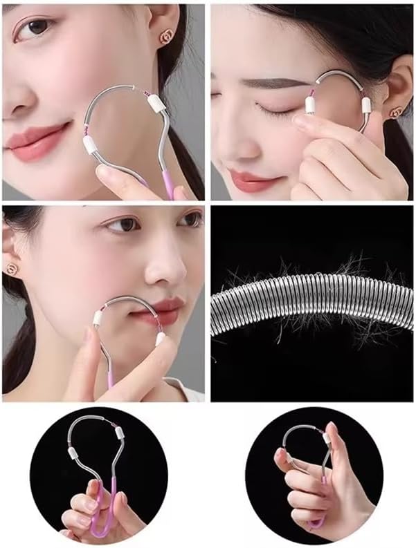 3 Pcs Facial Hair Removal Threading Tool Set,Candy Color Handheld Spring For Facial Hair Remover Spring Eyebrow Face Epilator Threading Tool Hair Removal Set Easy To Use,Shave and Hair Removal