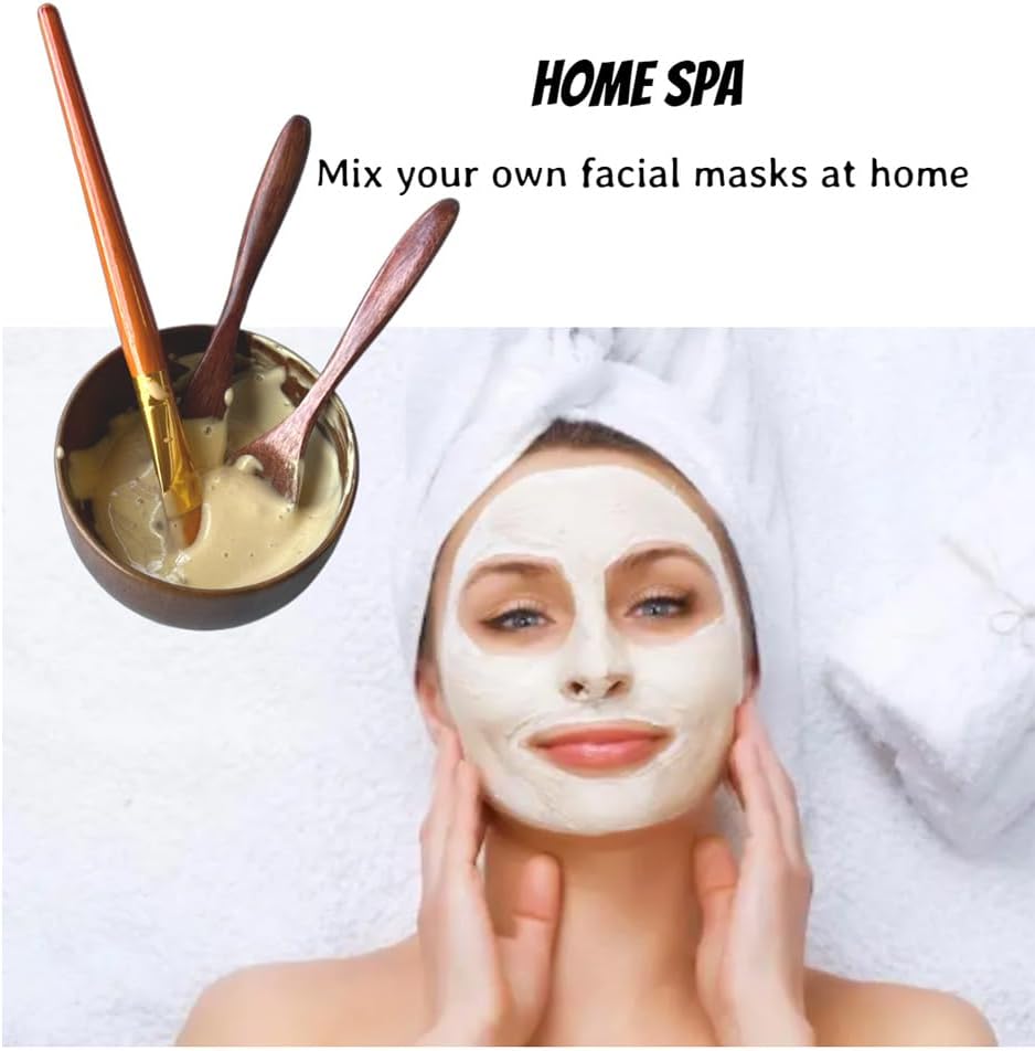Face Mask Mixing Bowl Set Brown Wood,4 Pack Diy Facial Tools For Skin Care,Facemask Mixing Tool Kit With Facial Mask Bowl,Spatula,Spoon,Brush Applicator,Facial Esthetician Supplies