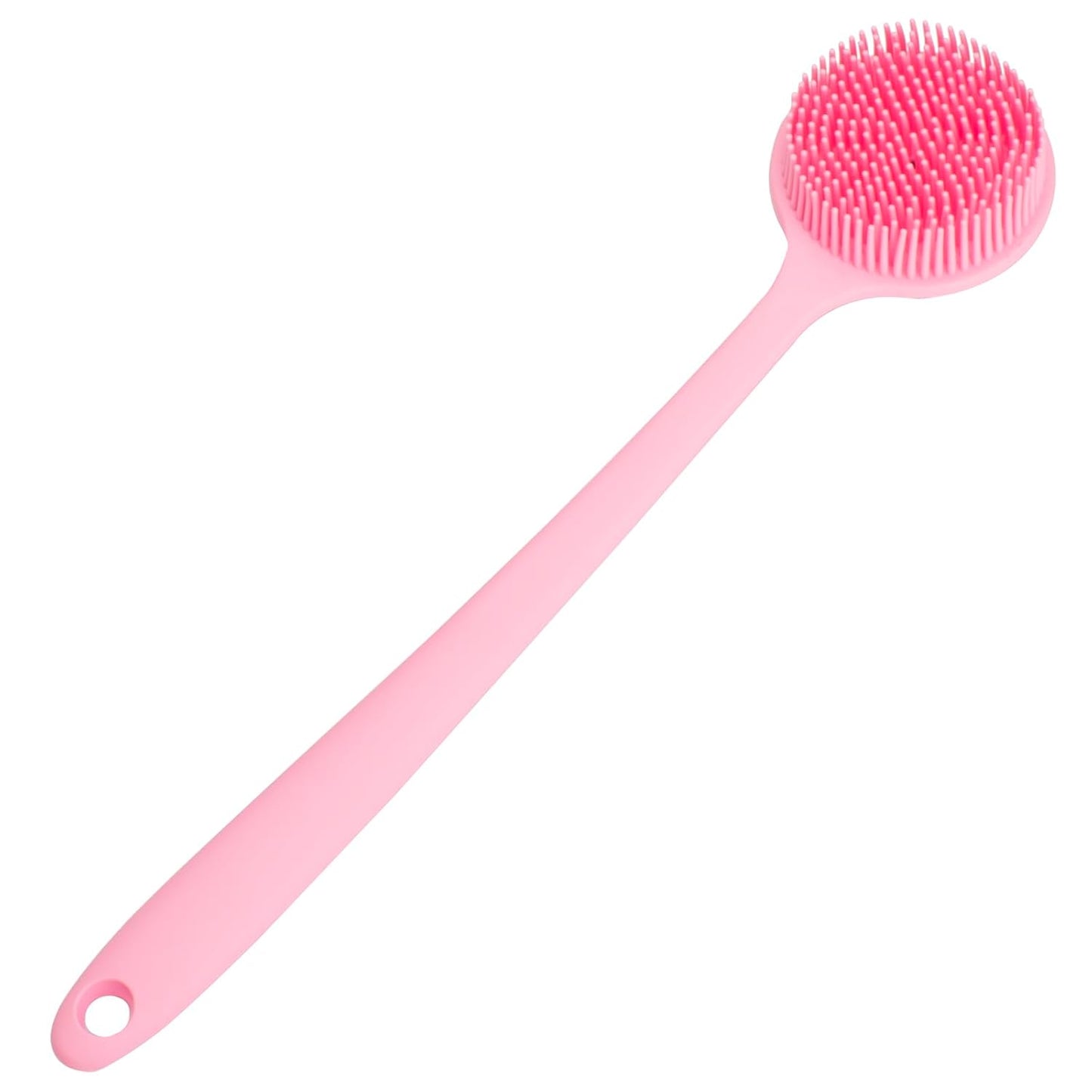DNC Soft Silicone Back Scrubber Shower Bath Body Brush with Long Handle (Pink)
