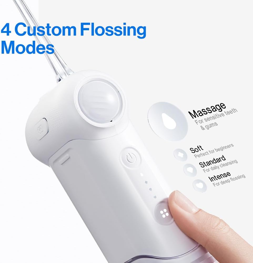 usmile C10 Portable Water Flosser – Travel-Friendly, 95-Day Battery, 4 Modes, 360° Nozzle, 180ml Tank, IPX7 Waterproof, Dentist-Recommended for Braces, Implants & Sensitive Gums (White)