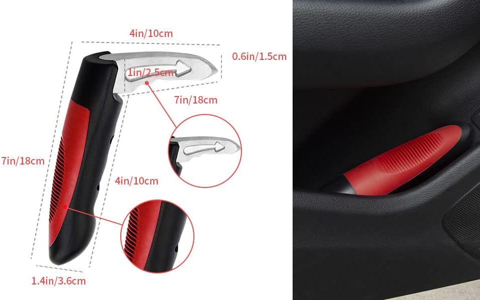 Vehicle Support Handles, Car Handle Assist for Elderly Multifunction Car Handle with Window Breaker for Elderly and Handicapped Red