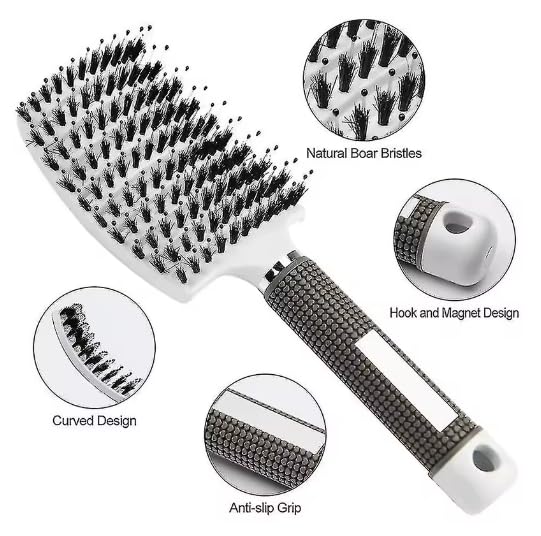Scalp Massage Comb Hairbrush – Boar Bristle & Nylon Detangling Brush for Women, Wet & Curly Hair, Salon Styling Tool
