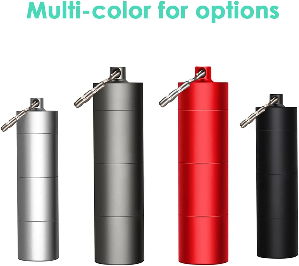 Portable Keychain Pill Case Holder, EFFIET 3 Compartments Metal Pocket Emergency Pill Container Box for Daily Supplyment (Rose Red)