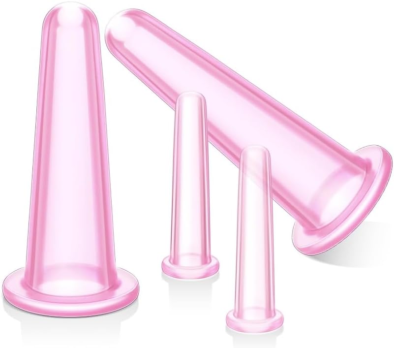 4 Pieces Facial Cupping Therapy Set Anti Cellulite, Silicone Vacuum Cupping Cups for Face and Eye Cupping Massage Manual Back Massagers (2 Small + 2 Large) (Pink 2PCS)