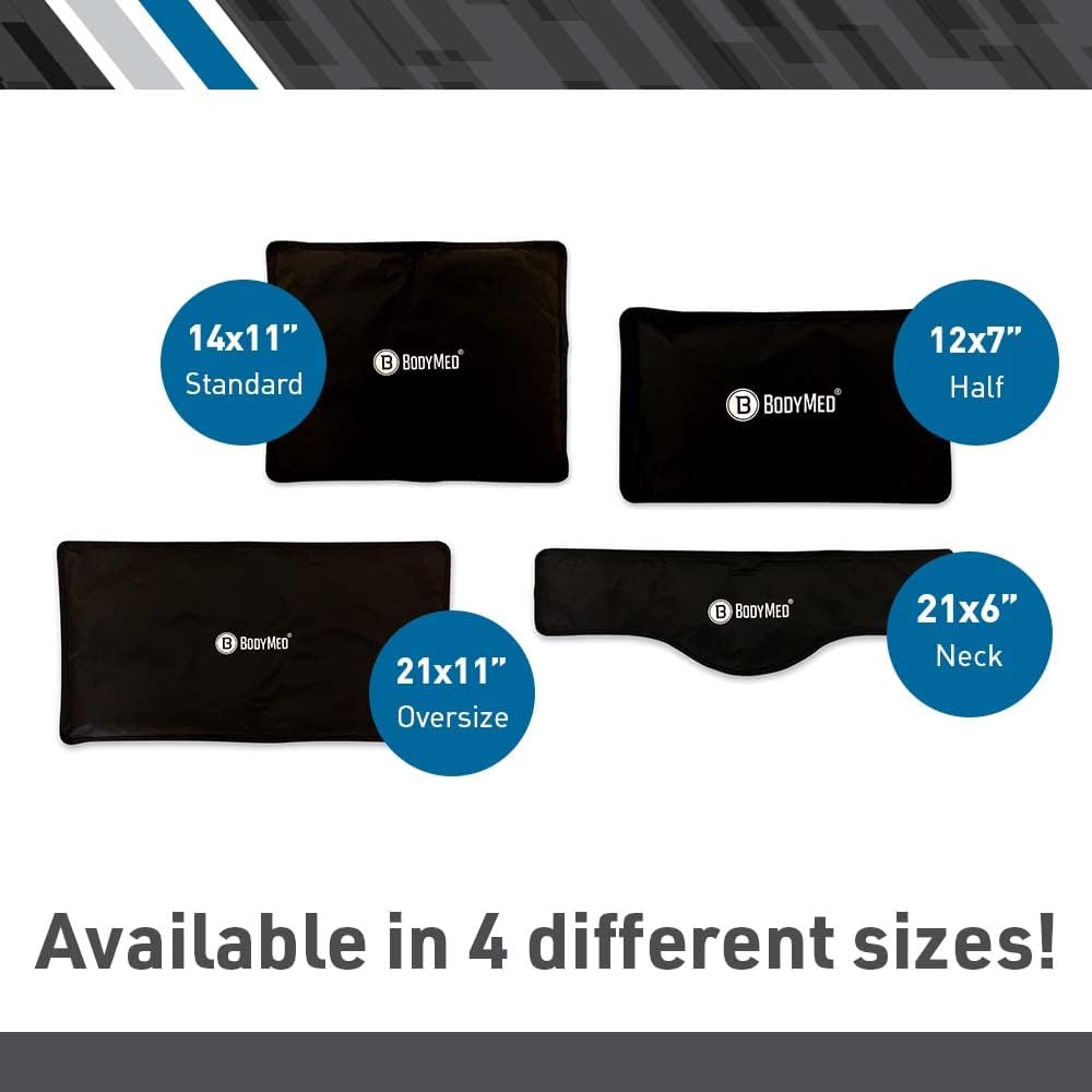 BodyMed Reusable Gel Ice Pack Cold Compress (2-Pack) for Back, Shoulder, Neck, & Knee - Professional Grade Cold Therapy for Injuries, Aches, Swelling, Bruises, Sprains - 12 in. x 7 in. (Half)