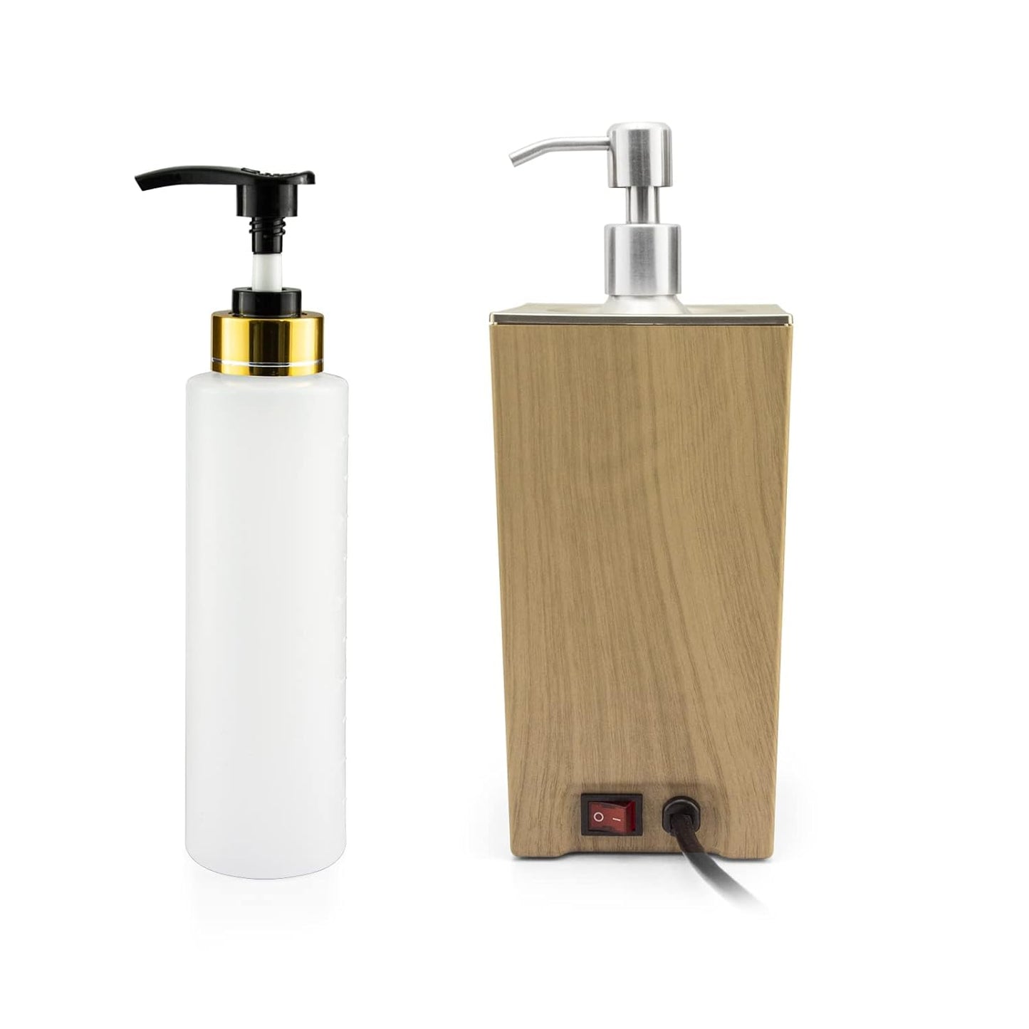 Elitzia Massage Oil Warmer Lotion Warmer 131°F Constant Temperature with Metal Plastic Pump Bottles Massage Oil Heater for Creams Gels & Essential Oils ETOH843NB (Square Natural Color)