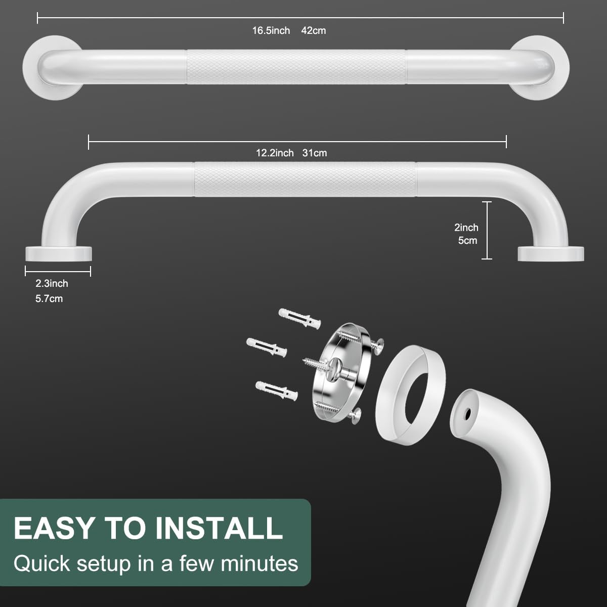 FANHAO 2 Pack Grab Bars for Bathtubs and Showers, 16 Inch Anti Slip Shower Grab Bars Stainless Steel Shower Handle Toilet Handicap Elderly Senior Assist Bathroom Safety Bars (White)