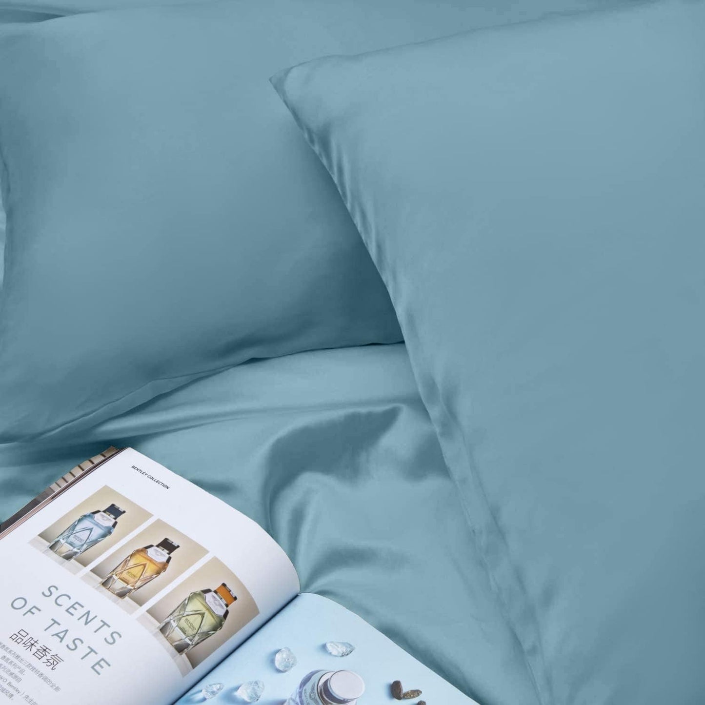 INSSL Silk Pillowcase for Women, Mulberry Silk Pillowcase for Hair and Skin and Stay Comfortable and Breathable During Sleep(Blue Gray,Queen)