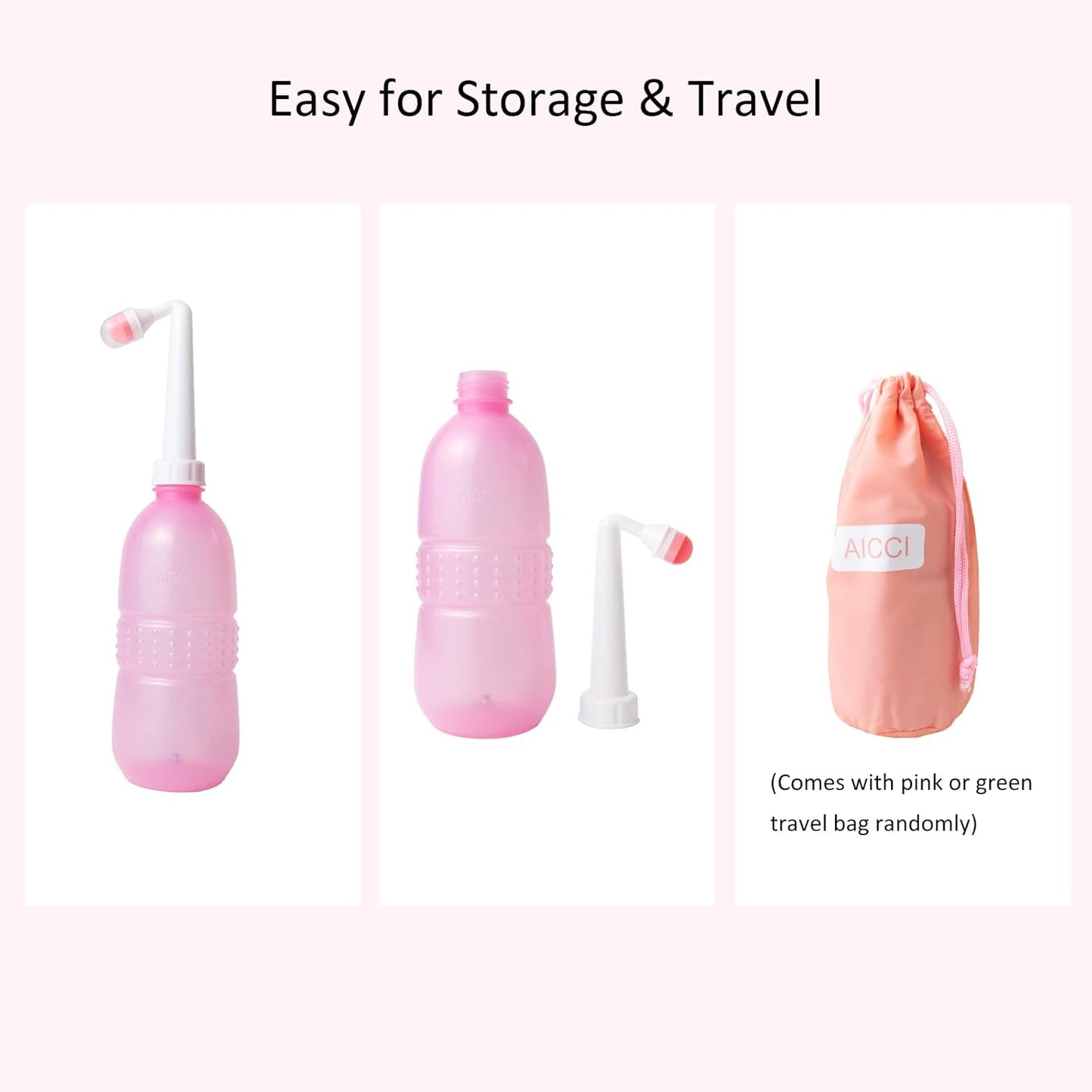 2 Pack Peri Bottle for Postpartum Care, Portable Travel Bidet for Women, 17oz Large Capacity Perineal Bottle for Feminine Hygiene with Travel Bag, Angled Nozzle & Straight Nozzle (Pink + White)