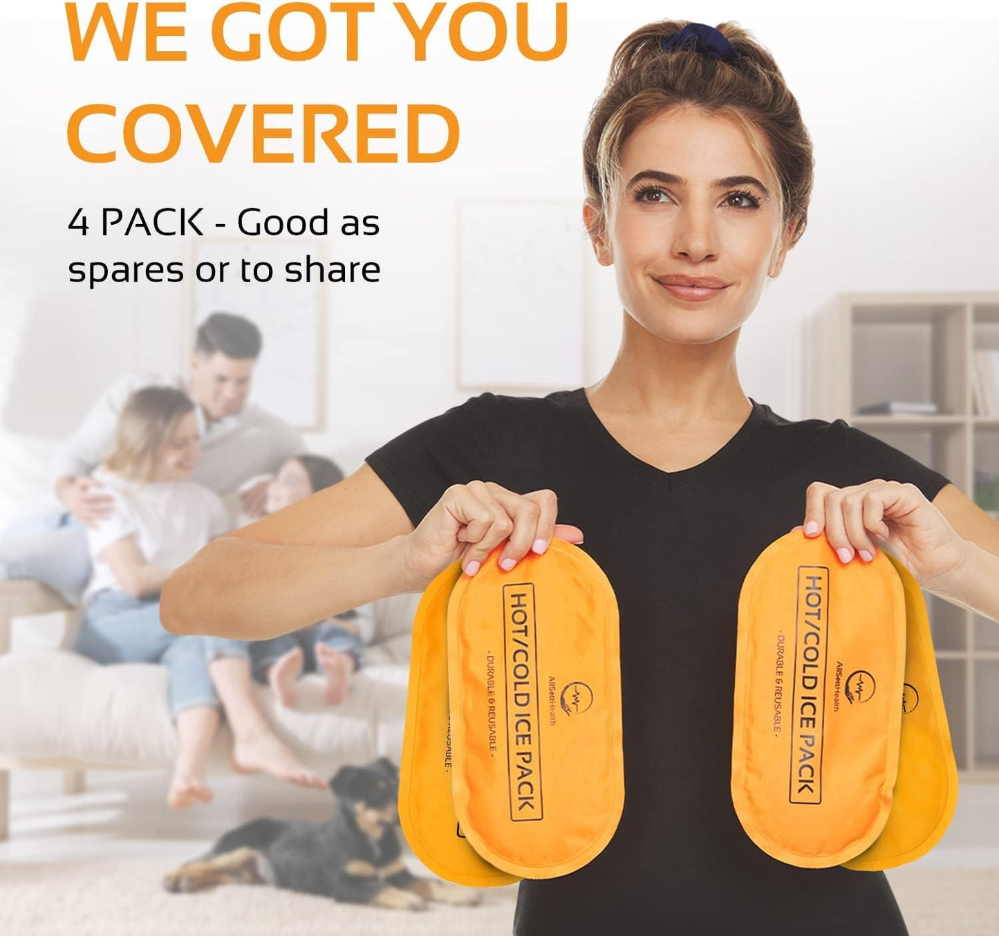 AllSett Health Reusable Hot and Cold Gel Ice Packs for Injuries | Cold Compress, Ice Pack, Gel Ice Packs, Cold Pack, ice Pack, Cold Packs for Injuries, 10.5 in Long x 5 in Wide, | 4 Pack Orange