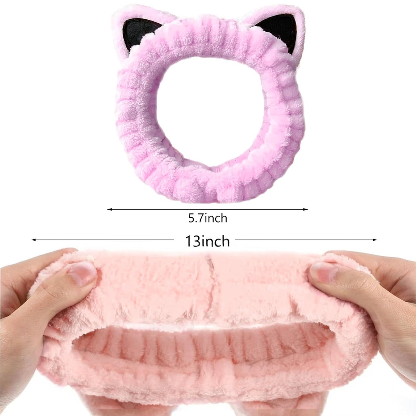 2 Pcs Cat Ears Headband, Cute Spa Headbands for Washing Face Skincare Makeup Headbands for Women Girls Trendy Stuff Present Soft Coral Fleece Hair Accessories(Pink Purple)