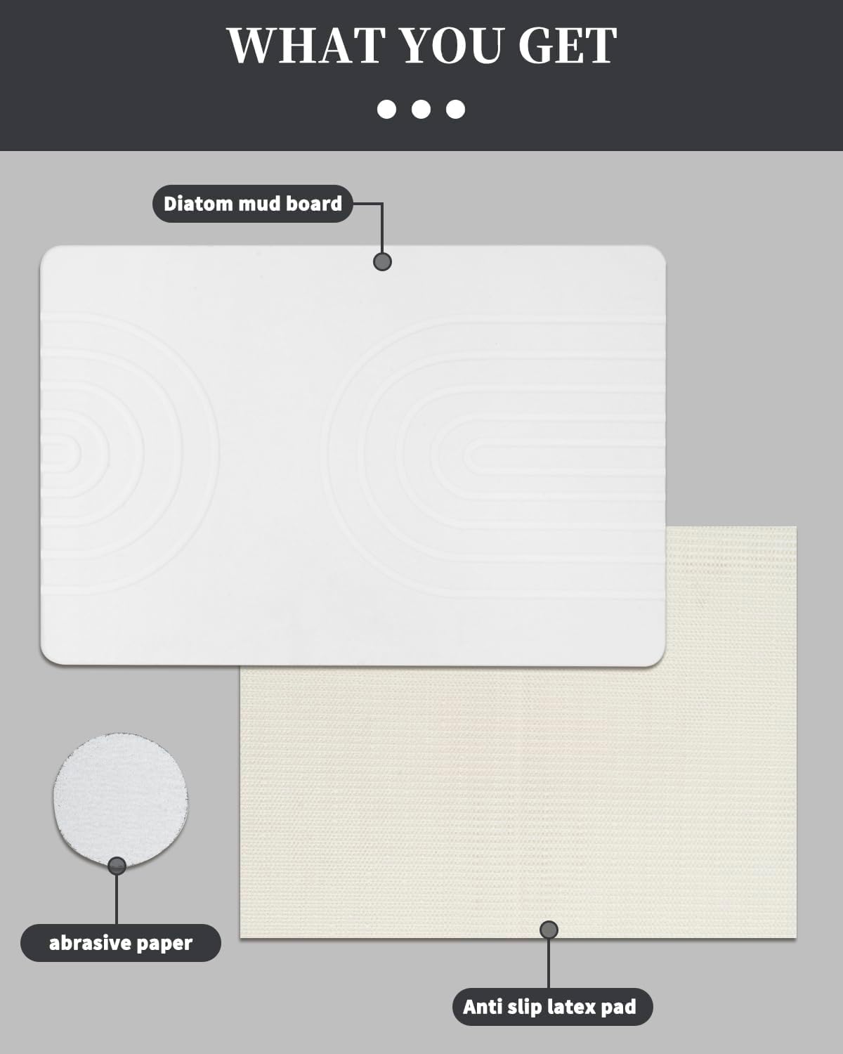 Stone Bath Mat 24"x16" - Diatomaceous Earth Shower Mat, Quick Dry, Anti-Slip, Modern Design with Bonus Non-Slip Pad - Perfect for Home Safety and Style, (Gray,Semicircle)