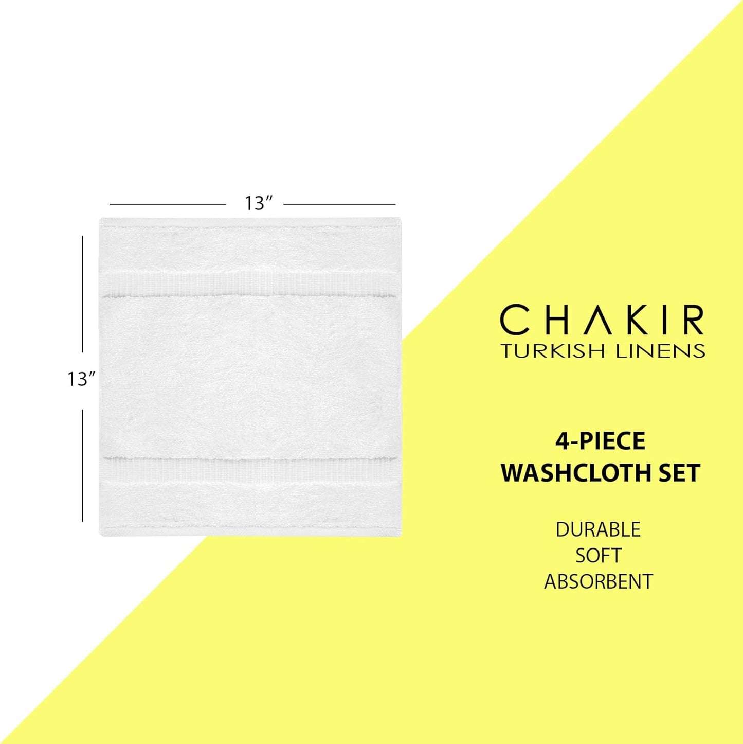 Chakir Turkish Linens | Hotel & Spa Quality 100% Cotton Premium Turkish Towels | Soft & Absorbent (4-Piece Washcloths, White)