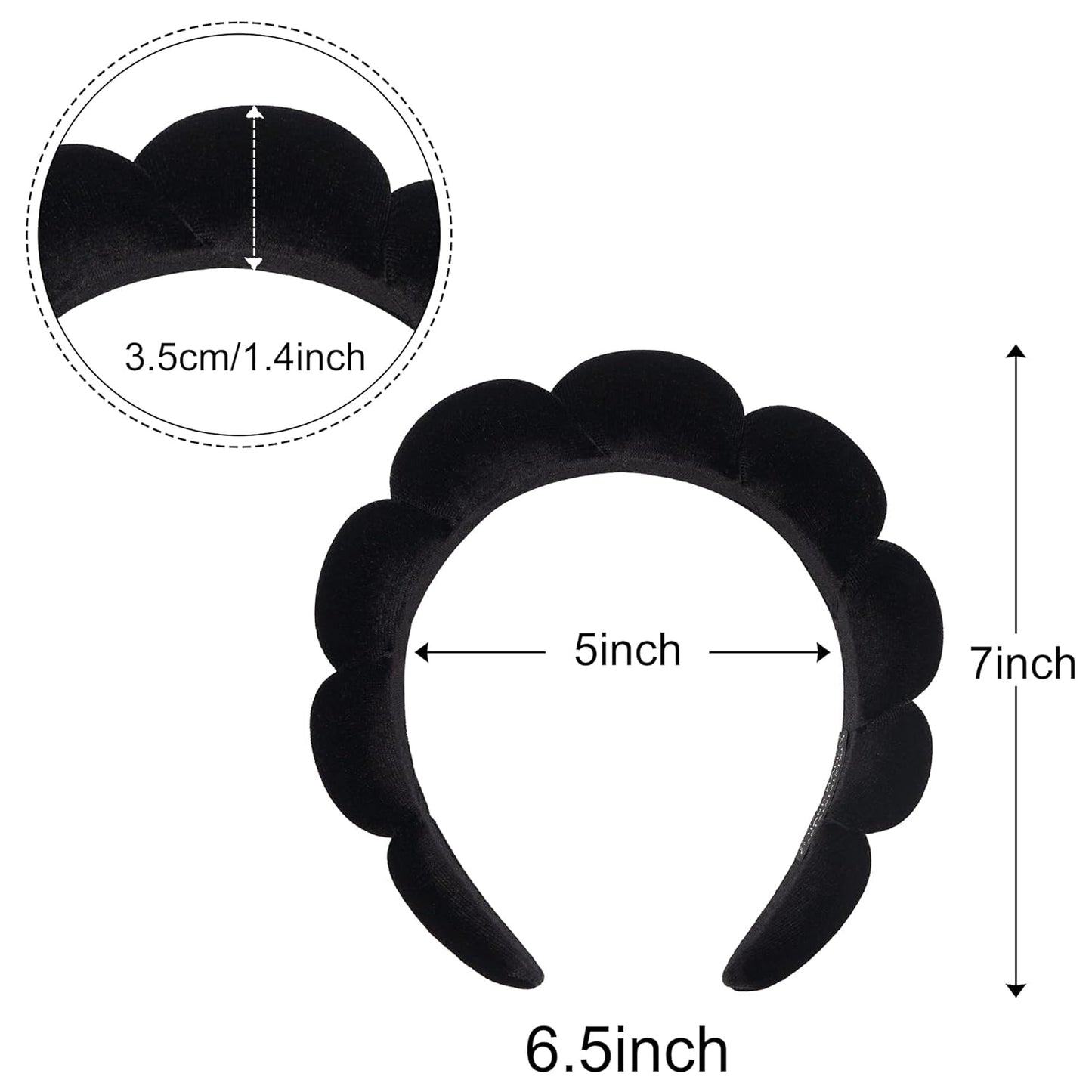Ayesha Spa Headband for Women Sponge Headband for Washing Face Clouds Soft Hairband Makeup Headbands for Women Girls Shower Makeup Skincare (Black)