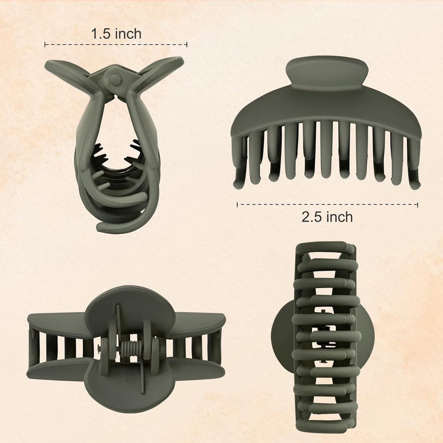 DEEKA 4 PCS Double Row Teeth Hair Claw Clips 2.5" Medium Hair Clips for Thin Hair Small Matte Clips Short Fine Hair Accessories for Women and Girls -Green Yellow