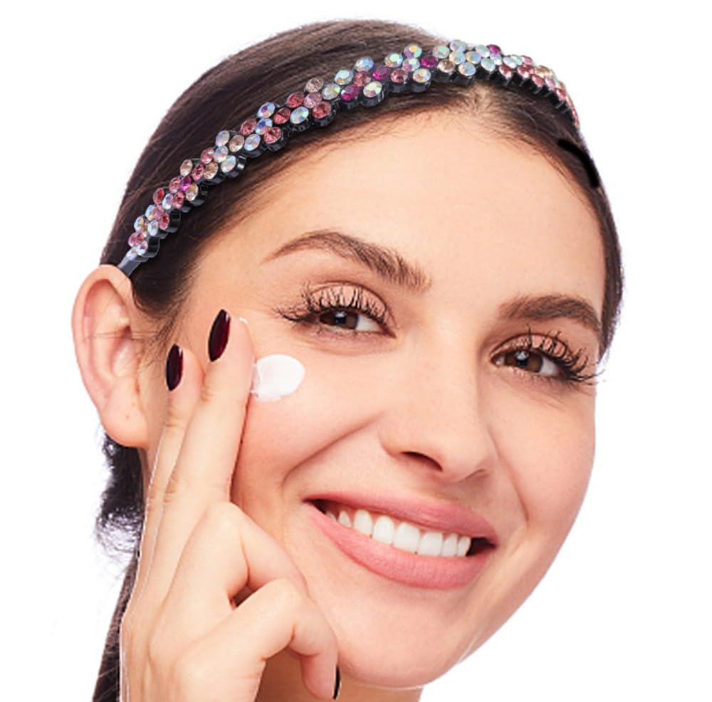 Rhinestone Headband with Teeth Comb Flower Glitter Headband for Women Girls Sparkly Crystal Plastic Hairband Non Slip Hair Hoop Hair Accessories for Ladies Girls with 4PCS