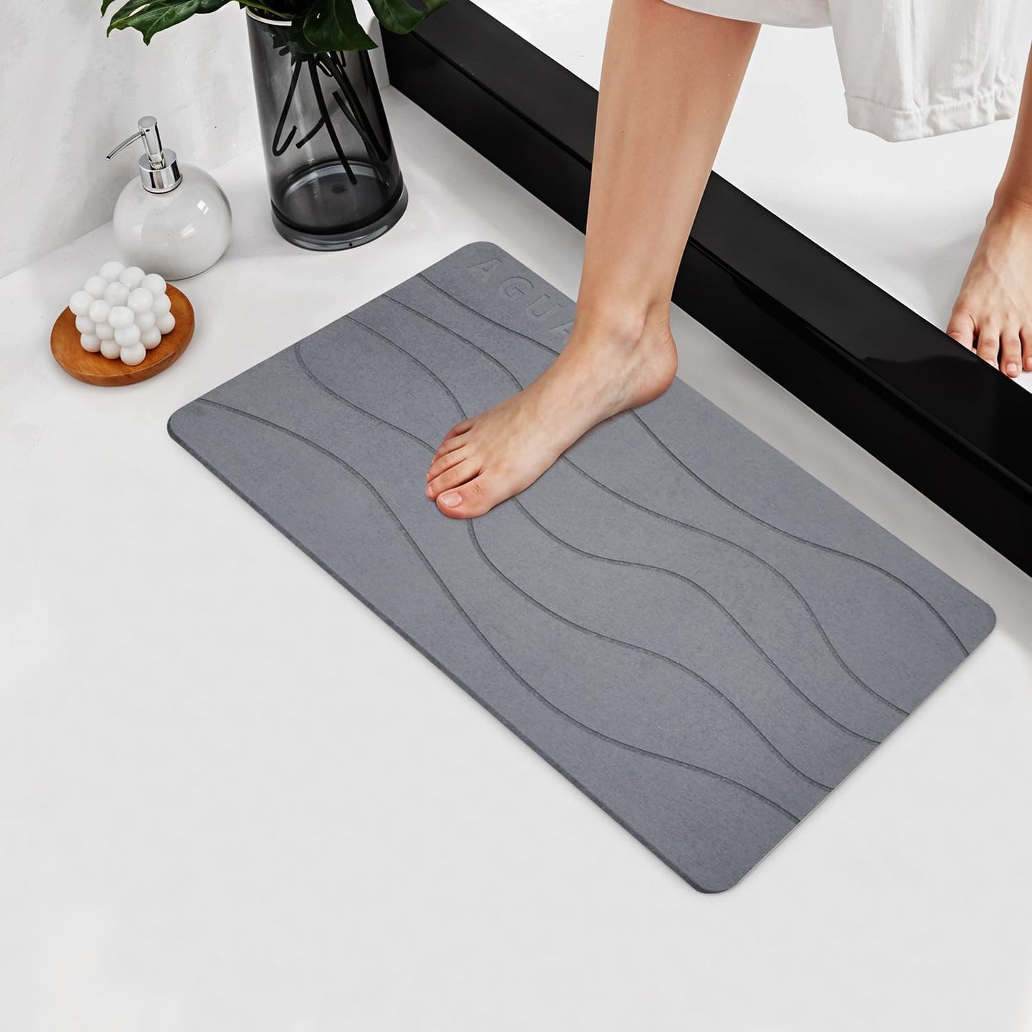 23" x 15" Diatomaceous Earth Shower Non Slip Stone Bath Mat | Quick Dry Super Absorbent Large Mats for Kitchen | Anti-Slip Fast Drying Water Absorbing Stone Bath Mats for Bathroom | Engr-Gray