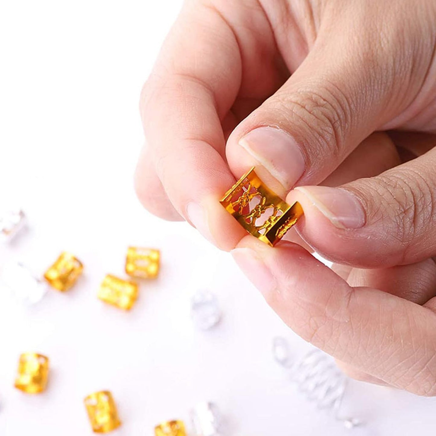 SEVENHEAD 50 Pcs Dreadlock Beads Hair Accessories Hair Rings Adjustable Cuffs Braiding Hair Decoration Clips Metal Hair Decoration for Braids(Gold and Silver)