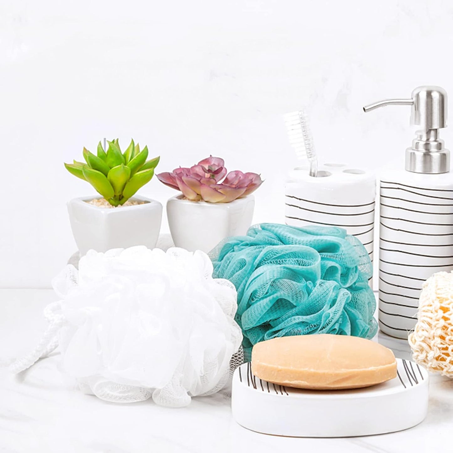 BTYMS 4 Pieces Loofah Sponges for Shower, 75 Gram Large Shower Puffs Bath Scrunchies Exfoliating Bath Sponges for Body