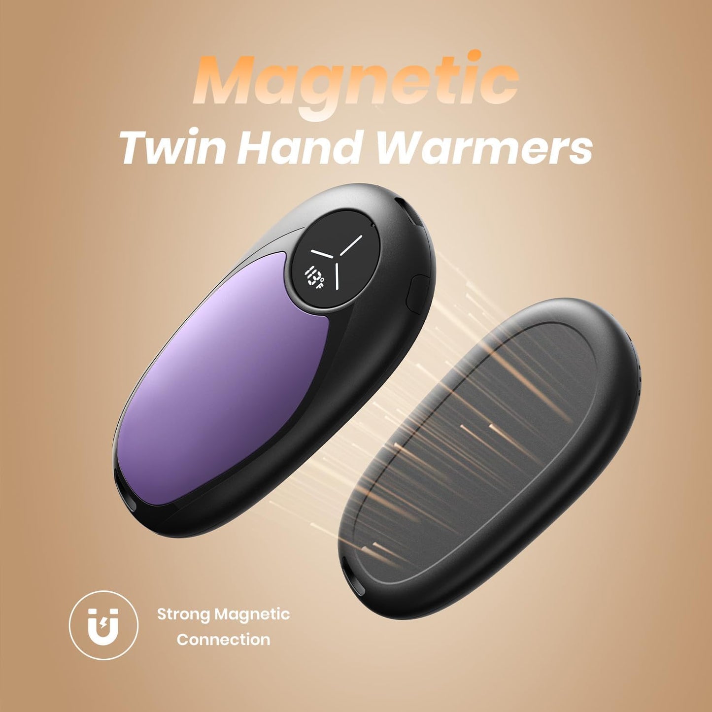 Hand Warmers Rechargeable 2 Pack Electric Hand Warmer Magnetic, Ultrathin Portable Handwarmers Gifts for Men Women Christmas Hiking Golf Hunting Accessories (Black)