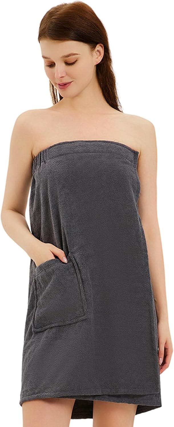 Womens Bath Body Wrap & Hair Towel Shower Spa Wrap Robe Adjustable Closure Bathrobe