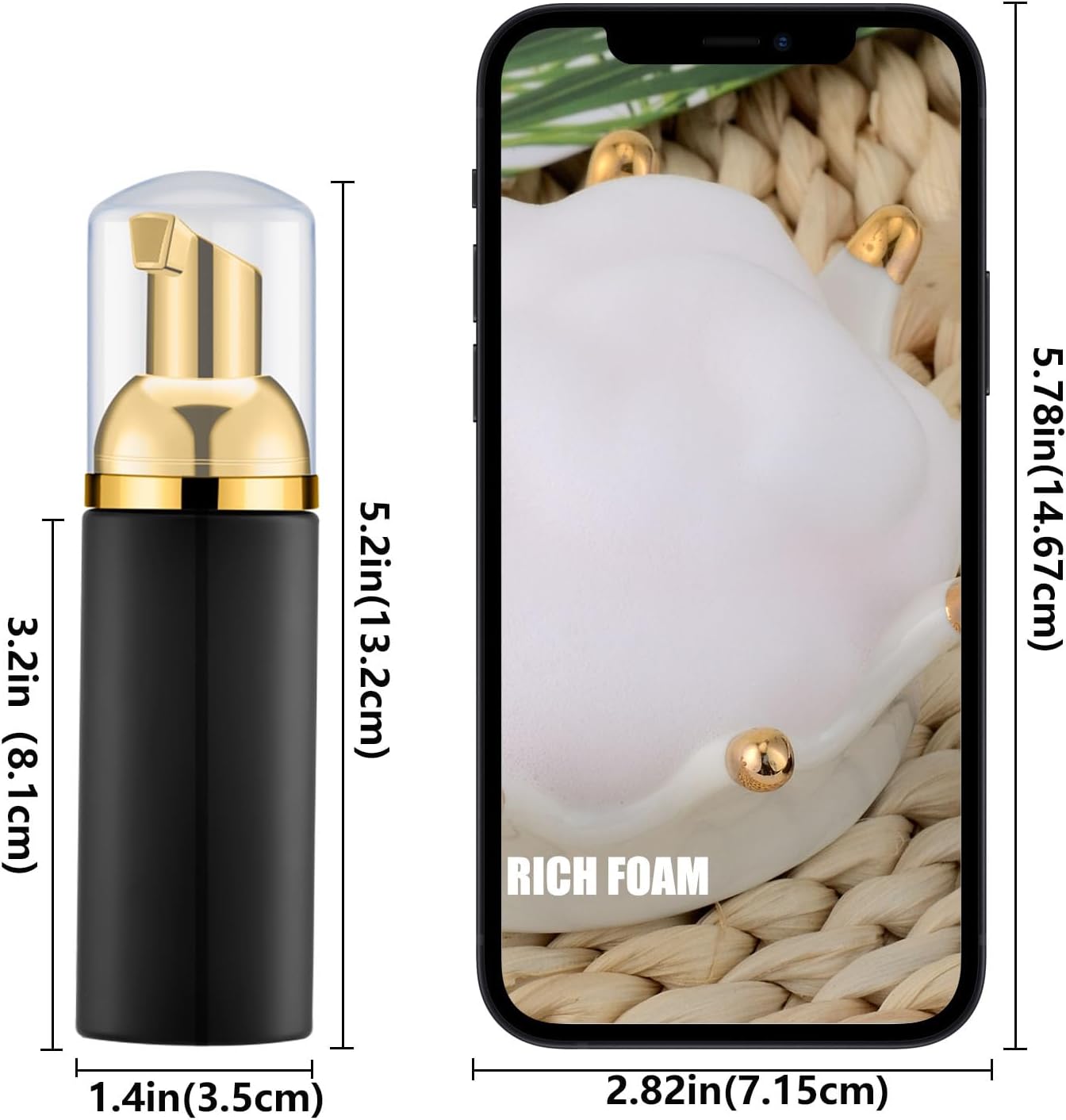 KOIBITO 2 Oz Black Foam Pump Bottle, Empty Lash Shampoo Bottles, Travel Foaming Dispenser for Hand Soap,Body Wash(50 PCS, Clear Cap)