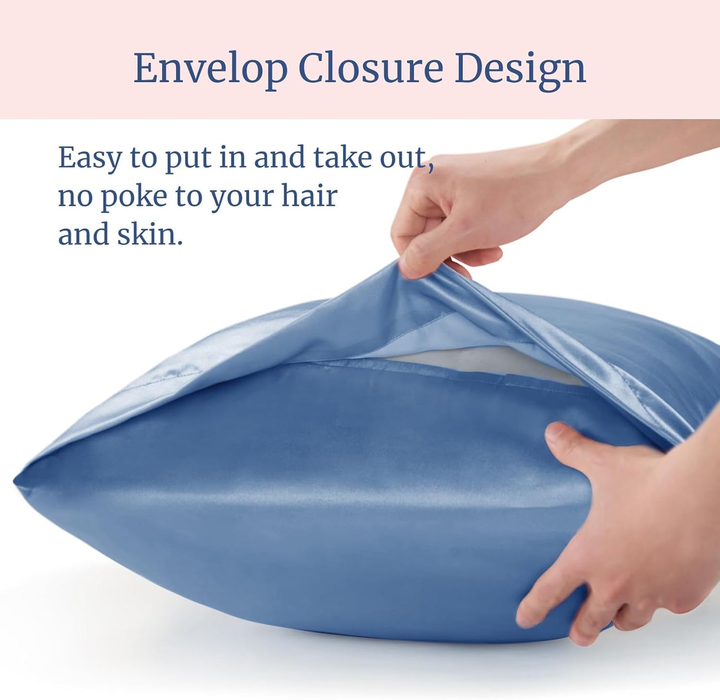BEDELITE Satin Pillowcase for Hair and Skin, Super Soft Similar to Silk Pillow Cases 4 Pack with Envelope Closure, Cooling Pillowcases for Women Men (20"x30" Queen Size, Airy Blue)