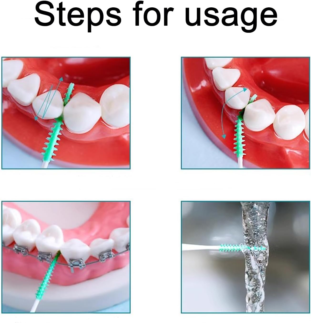 300 Pieces Dual-Use Interdental Brushes Soft Silicone, Disposable Dental Picks,Premium Dental Floss Picks for Effective Teeth Cleaning (300pcs Black)