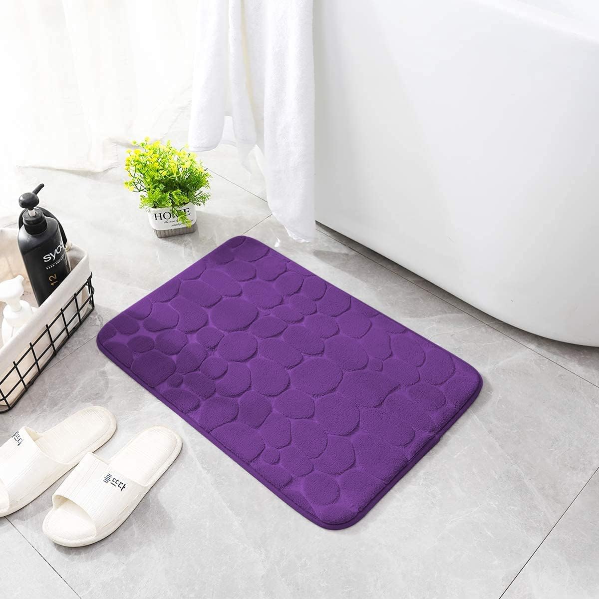 YIHOUSE Memory Foam Bath Mat Cobblestone Bathroom Rugs Super Water Absorbent Bath Mats for Bathroom Machine Washable Bath Rugs(20 x 32,Eggplant)