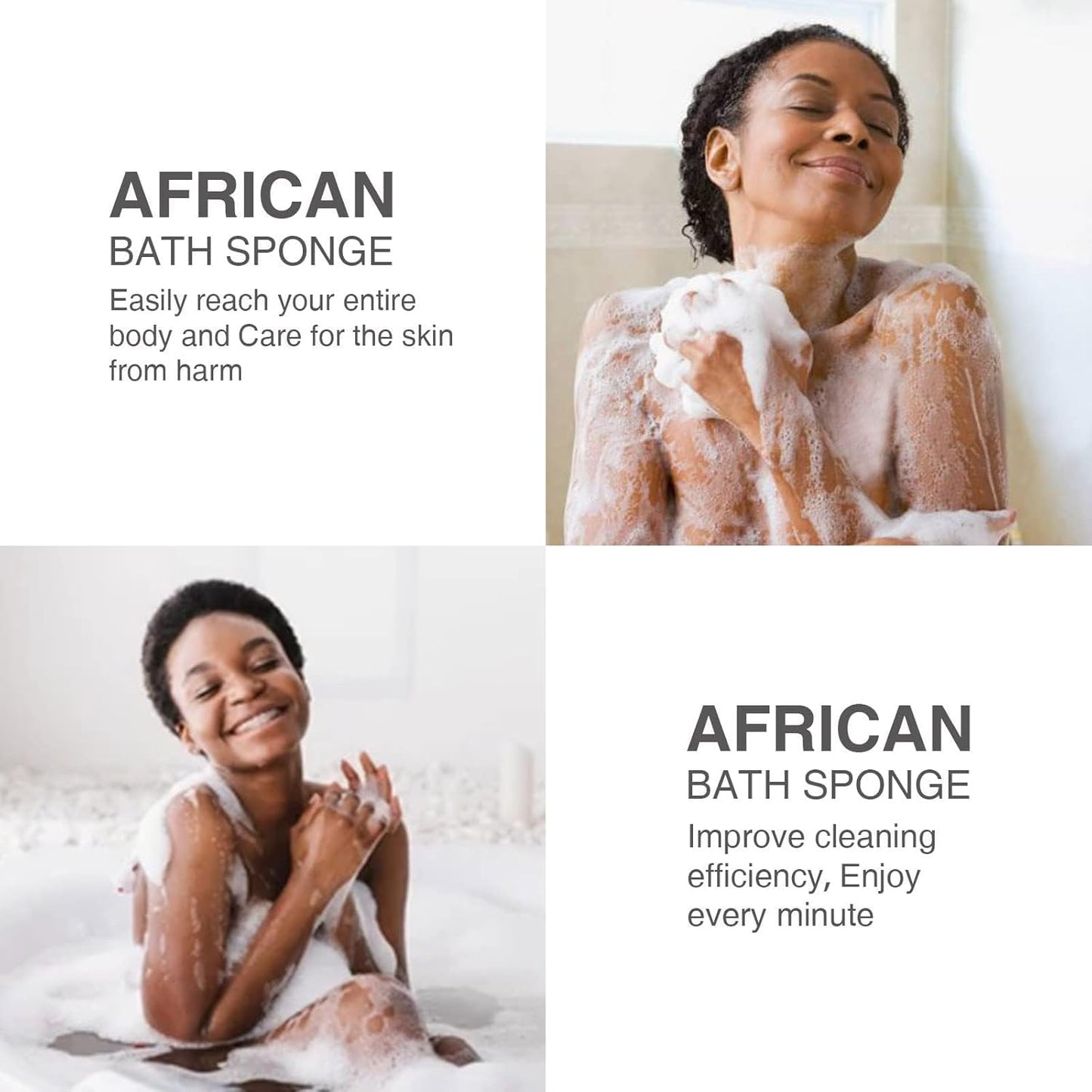 UJFQBH 3 Pieces African exfoliating net African Net Long Net Bath Sponge Exfoliating Shower Body Scrubber Back Scrubber Skin Smoother,Great for Daily Use (Purple、Gray、Brown)