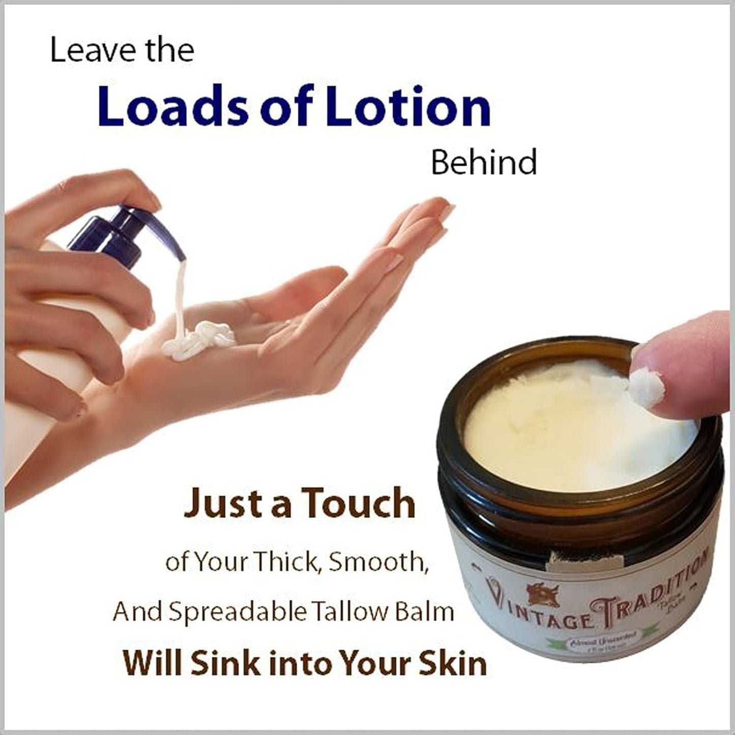 Vintage Tradition Beef Tallow All Purpose Balm - Healing, Hydrating Mild Vanilla Skin Care Salve Replaces Body Lotion, Hand Cream, More - Essential Oil, Olive Oil, and Grass-Fed Tallow, 2 fl. oz.