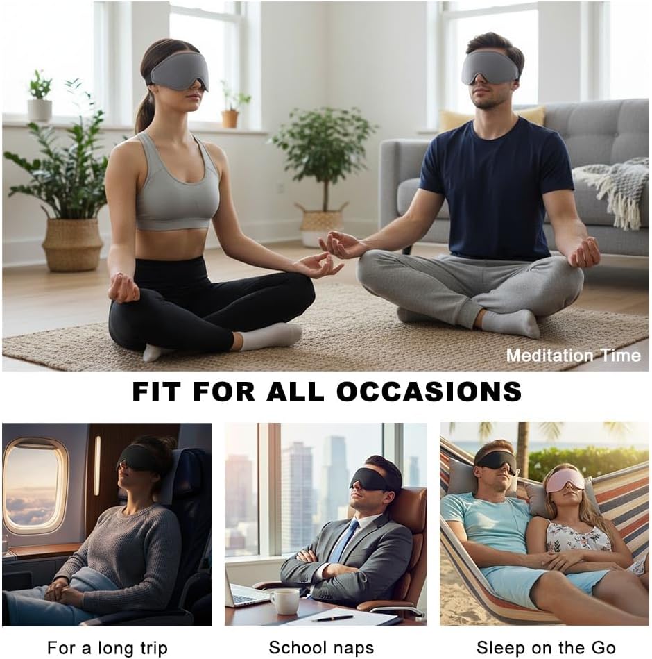 3D Contoured Sleep Eye mask Side Sleeper Men Women Zero Eye Pressure high Density Memory Foam Soft Breathable Light Blocking Night Blindfold Travel Yoga Napping Gray