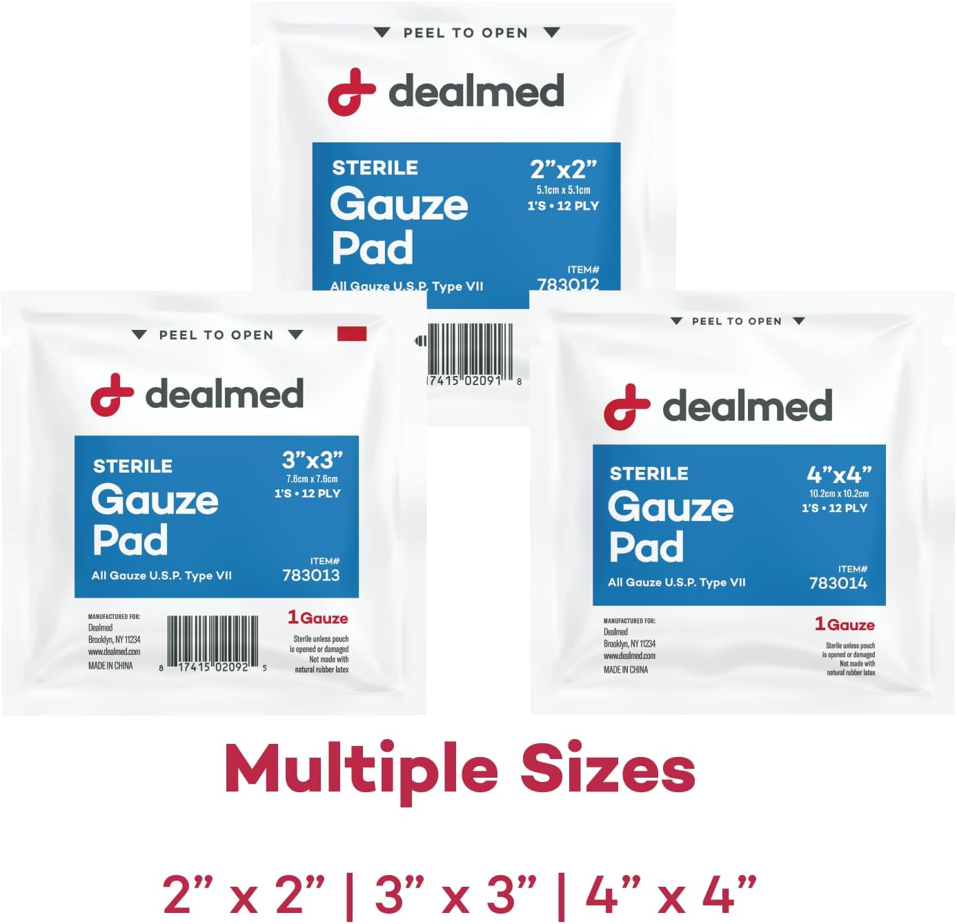 Dealmed 3’’ x 3’’ Sterile Gauze Pads (100 Count) Disposable and Individually Wrapped Medical Gauze Pads, Wound Care Product for First Aid Kit and Medical Facilities (Case of 24)