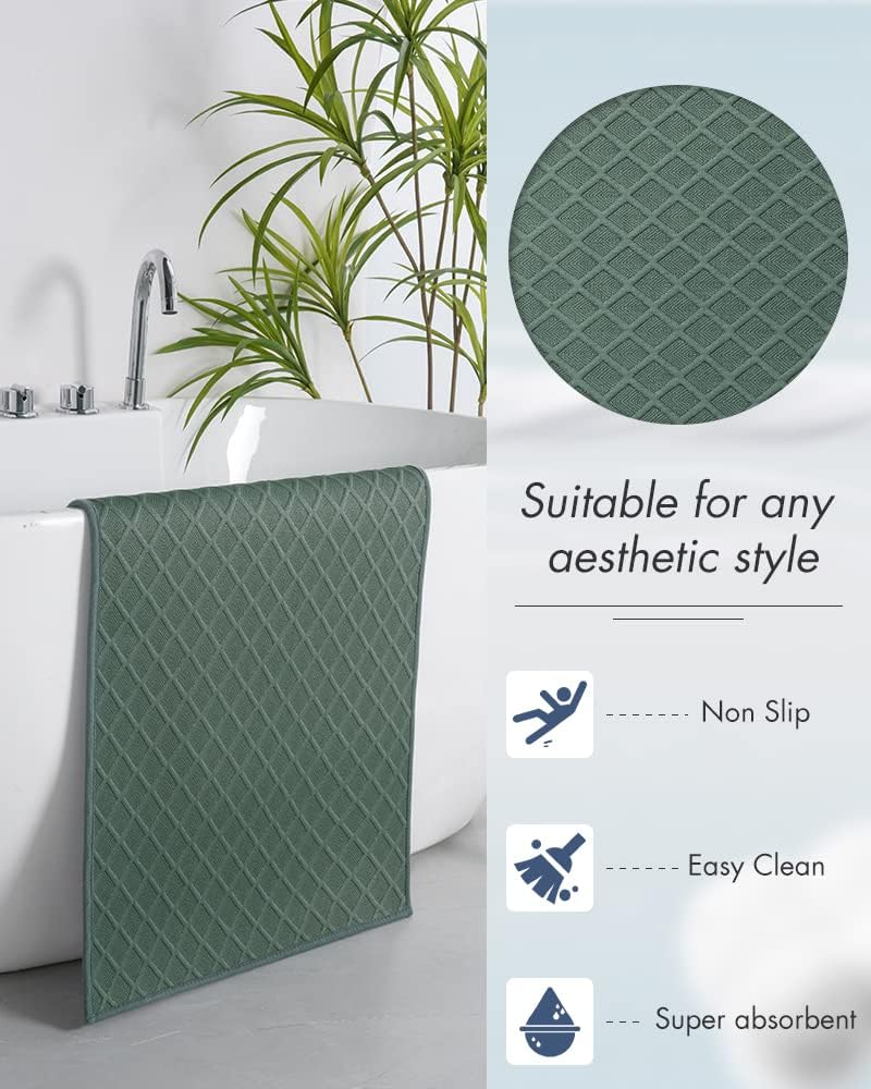 AMOAMI Ultra Thin Bathroom Rugs, Rubber Backed Bath Mats for Bathroom Non Slip, Absorbent Bathroom Mat for Floor, Shower, Sink(Green, 24"x35")