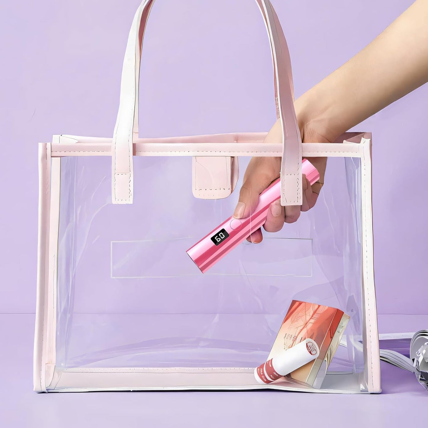 Handheld UV Nail Lamp, 5W Sparkly UV Light for Gel Nails, Portable LED Nail Lamp, Mini Nail Dryer with LCD Screen, USB Nail Light for Fast Curing (Pink)