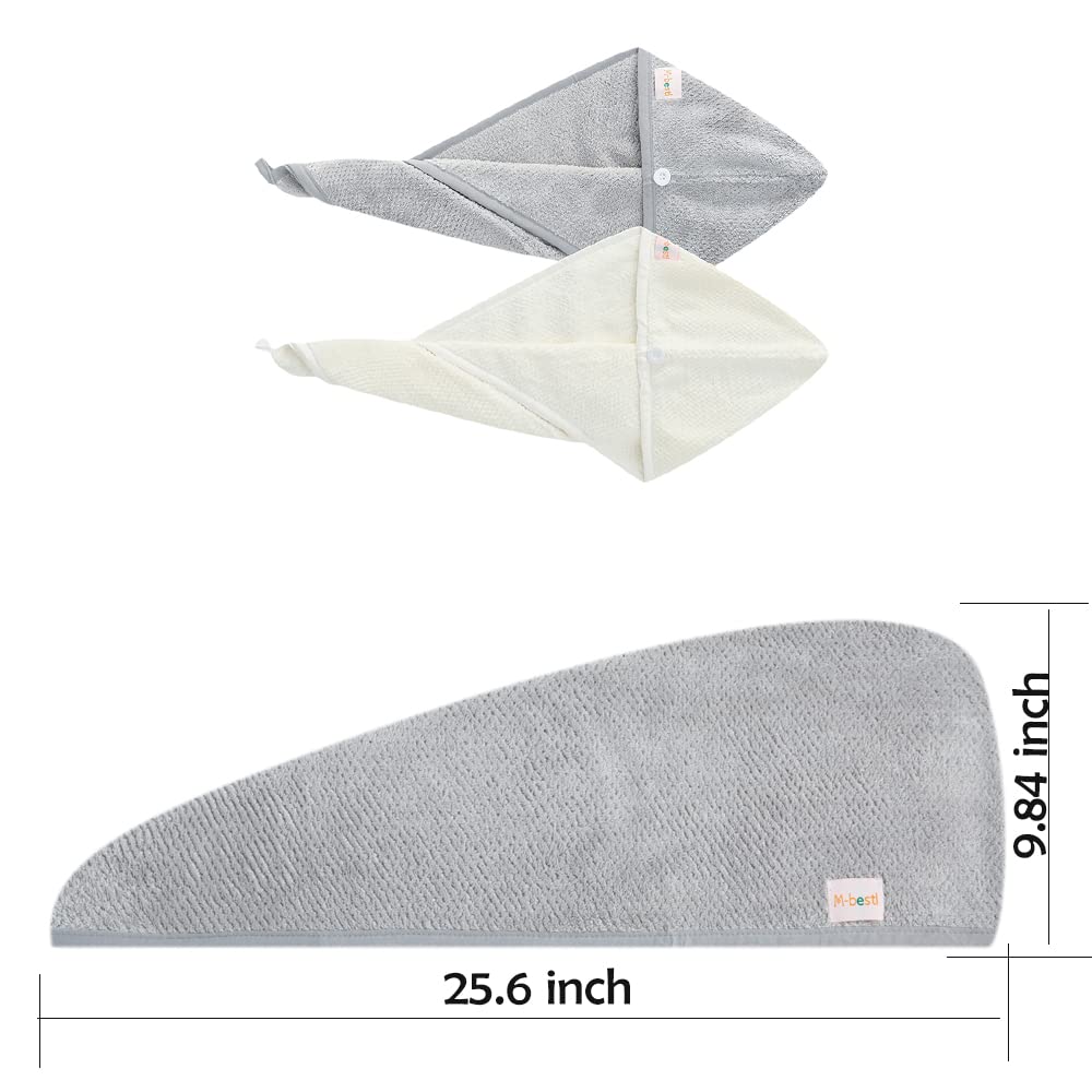 2 Pack Hair Towel Wrap,Absobent Hair Drying Towel with Buttons, Microfiber Hair Towel Wrap to Dry Hair Quickly (Beige&Gray)